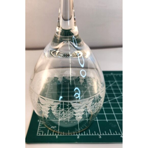 Libbey Arbys Winter Wonderland Frosted Set Scene Gold Rim Wine Glass Pair Vintag - Picture 5 of 9